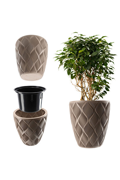 KADAX Ghiveci cu insert, capac pentru ghiveci, 42 cm, înălțime din plastic, bej