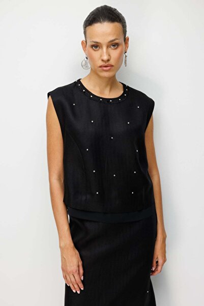 Ekol Bluză cu guler brodat și detalii din piatră