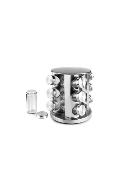 iBiLi Σετ 12 δοχείων αποθήκευσης μπαχαρικών, ανοξείδωτο ατσάλι/γυαλί, 18,5x21...