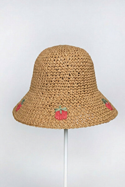 Mollycrush Women's Camel Straw Rope Strawberry D Patterned Bucket Hat |   Sum...
