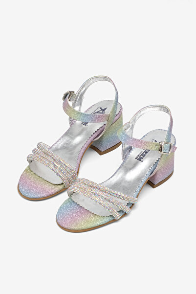 Tonny Black Girl's Rainbow Glittery Children's Stone Heels Sandals