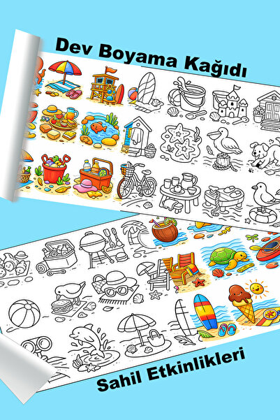 metafortoys Sahil Etkinlikleri Dev Boyama Kağıdı 2.5 metre x 62 cm Kağıt Akti...