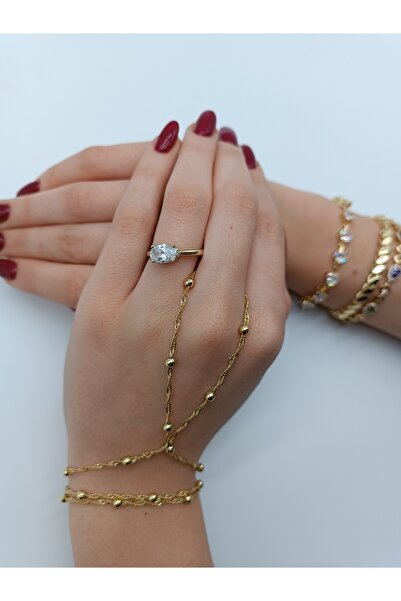LAgül Aksesuar Xuping 14K Altın Kaplama Kararmaz Şık Oval Tektaş Gold Yüzük