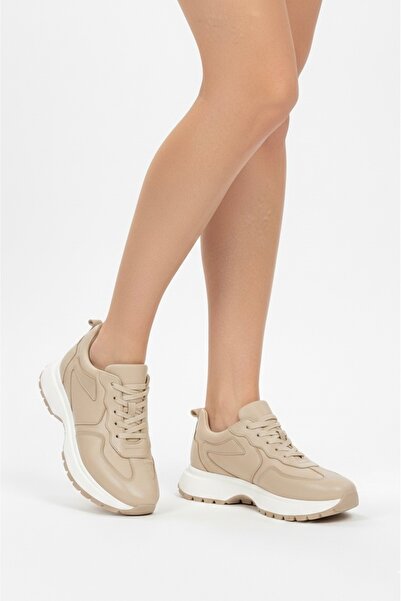 GMG PLUS Hakiki Deri Ortopedik Tabanlı Bej Sneaker