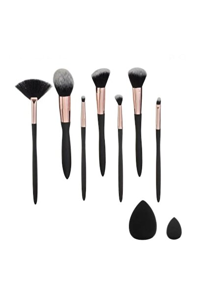 OEM Makeup Brush Set, 9pcs, Black with Rose Gold
