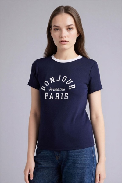 DeFacto Regular Fit Crew Neck Printed Ribbed Short Sleeve T-Shirt H1402Ax26Sm