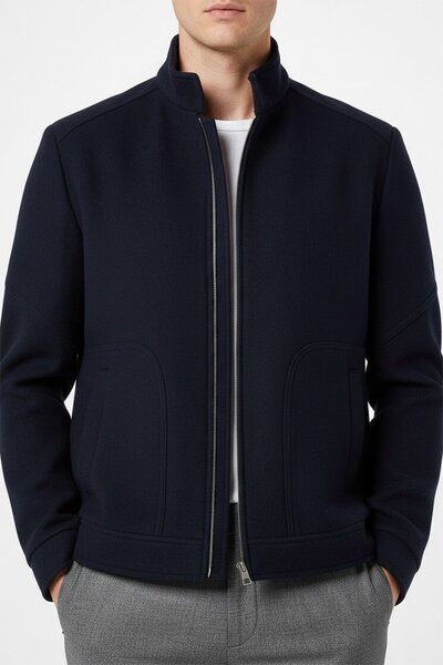 PR PACO ROMANO ART OF FASHİON Men's Navy Blue Stamp Coat