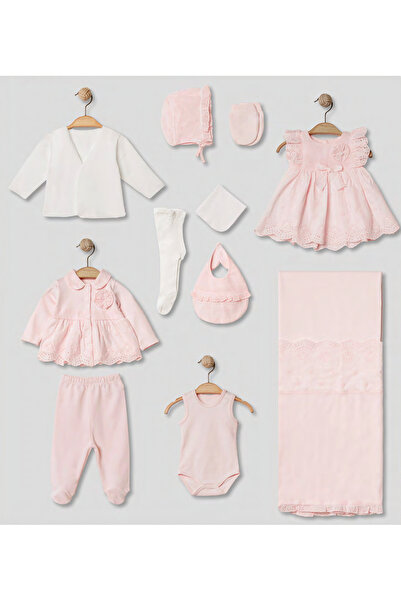 Pugi Baby Lace Detailed 10-Piece Baby Girl Hospital Discharge Set
