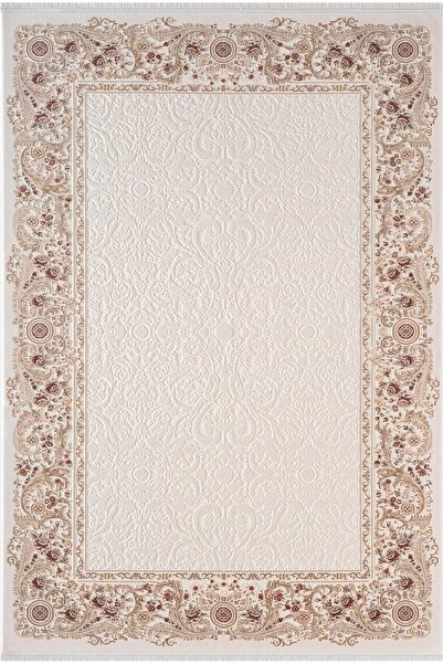 Karmen Halı Fontana FT005P Krem Bej Akrilik Halı Klasik Desen Pamuk Taban Toz...