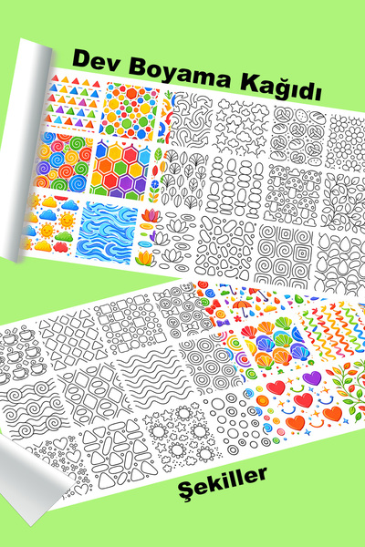 metafortoys Şekiller Dev Boyama Kağıdı 2.5 metre x 62 cm Kağıt Aktivite Rulosu
