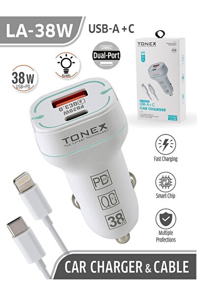 Tonex LA-38W 38W Araç Şarj Cihazı & Lightning Kablo Seti