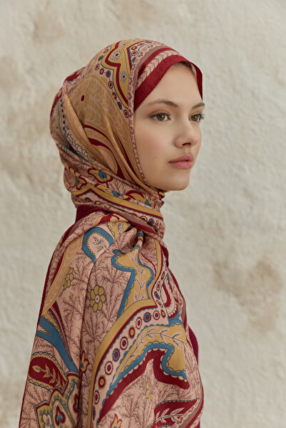Qef Cupra Prive Patterned Shawl Blossom Claret Red