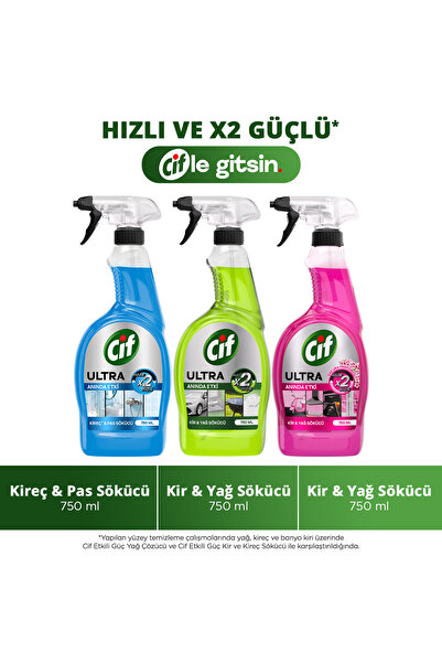 Cif Ultra Sprey Anında Etki Kir & Yağ Çözücü 750ml x1 Sakura Sprey x1 Kireç v...
