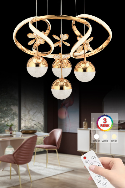İstanbul Avize Ramen Kumandalı Gold Sarkıt 3 Renk Led Modern Ledli Avize
