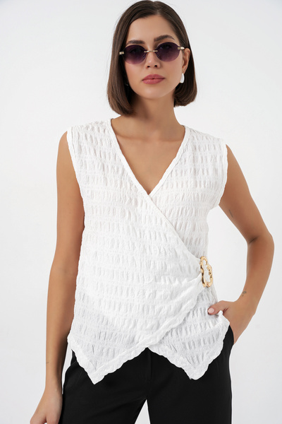 Bigdart Bluză de damă Zero Sleeve din material subțire 988 - Albă