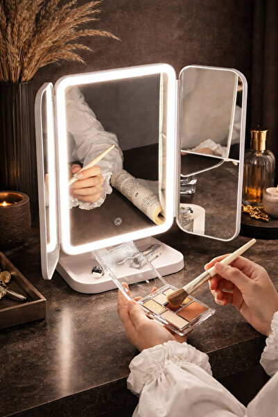 Anadolu Saray 3 Katlı LED Işıklı Kapaklı Makyaj Aynası Çoklu ve Büyüteçli Dok...