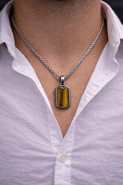 GWOMA Men's Steel Necklace • Steel Necklace with Natural Stone • Gift Necklac...