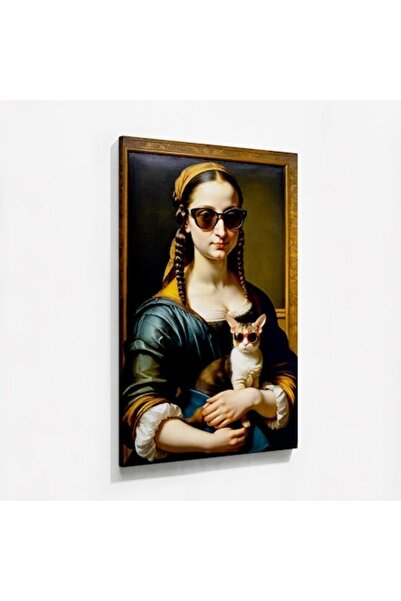 OEM Pictură pe pânză, Fată cu pisică, 50x80cm