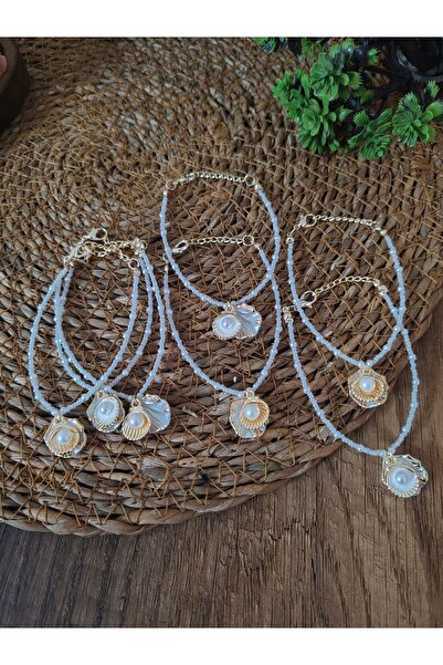 elbi bijuteri 4-Piece White Oyster Pearl Detailed Bracelet