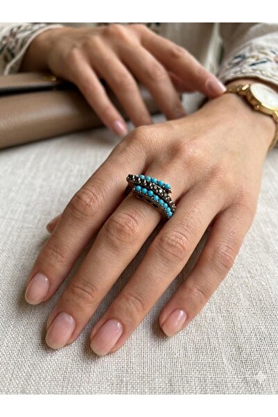 Dorvina مجوهرات برونزية أصلية من حجر الفيروز والماركاسيت، خاتم نسائي عتيق الطراز