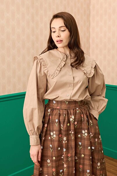 Ceylan Otantik Πουκάμισο με βολάν στο γιακά από βιζόν Κοντό