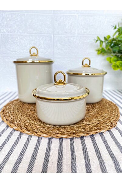 SAVAŞAN Enamel Spice Jar Set, Set of 3 Jars