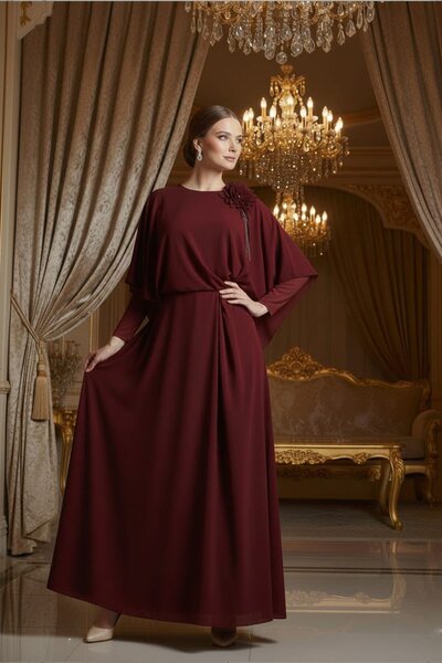 Hakimoda فستان سهرة من الشيفون من جول ديدي باللون العنابي