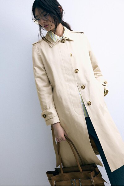 Stradivarius Tek düğmeli uzun trençkot