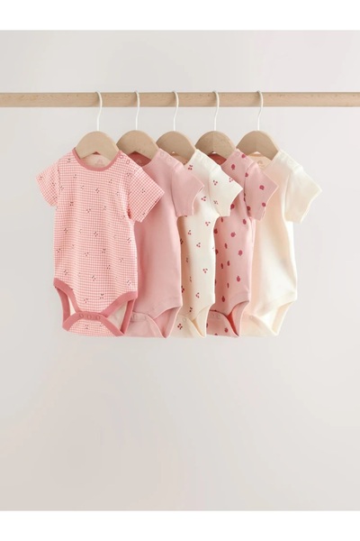 Next Baby 100% Cotton Pcs Pink Baby Short Sleeve Jumpsuits 5-Pack