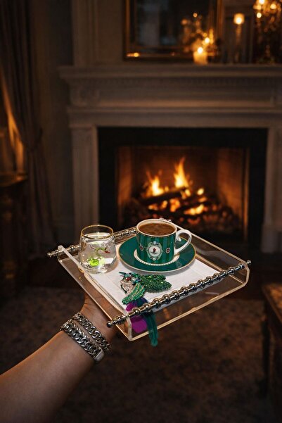 Craliche Royal Living Pirinç Kulplu Pleksi Tepsi