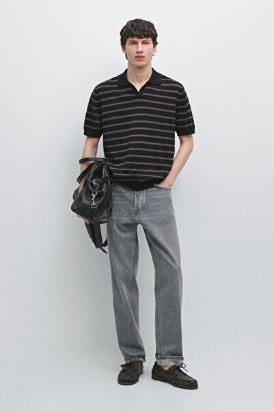 Massimo Dutti Kontrast çizgili triko polo yaka kazak