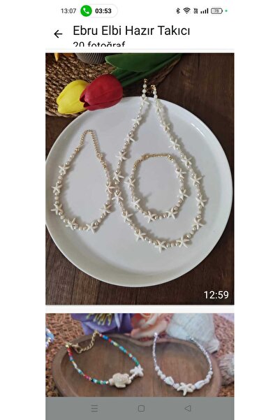 elbi bijuteri Triple Starfish Necklace Bracelet Anklet Elegant Set