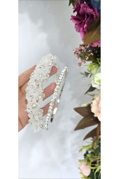 YÜSRAKSESUAR Gelin tacı minimal çiçekli 2 li taç savoroski taşlı tac saç akse...