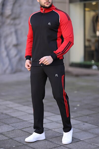 Fors Life New Season Men's Piped Tracksuit Set, Red Black