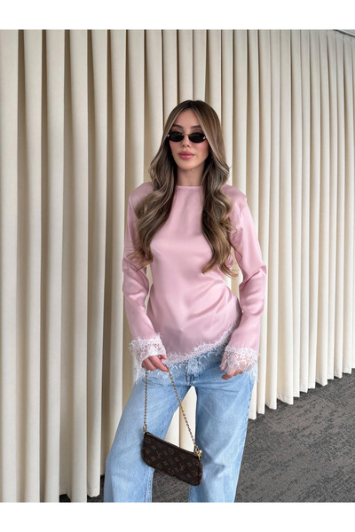 Laluvia Pink Satin Asymmetrical Blouse - 0320