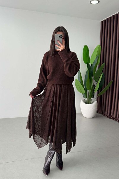 codudem Asymmetrical Cut High-Waisted Stylish Midi Length Patterned Skirt Sui...