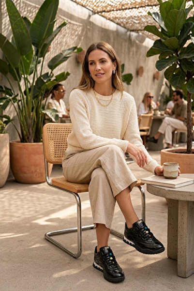 Ayakkabı Vakti Casual Women's Sneakers Beaded Lace-Up Casual Shoes (Fashion M...