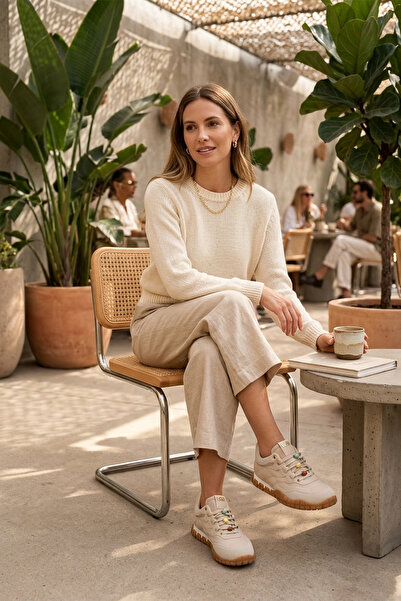 Ayakkabı Vakti Casual Women's Sneakers Beaded Lace-Up Casual Shoes (Fashion M...