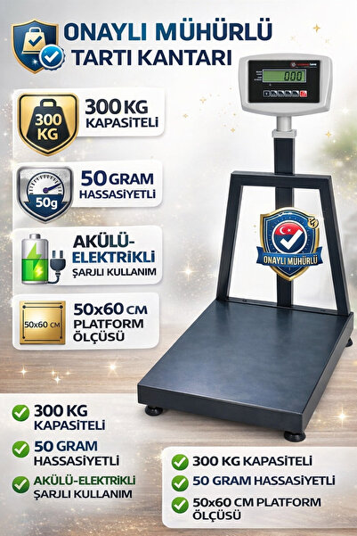 YILDIRIM TARTI Mühürlü 50x60 cm 300 kg Onaylı Tartım Baskülü