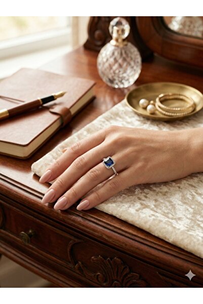 ESRADA خاتم فولاذي 3S Blue Square مرصّع بالأحجار - مزين بالزركون، تصميم أنيق ...