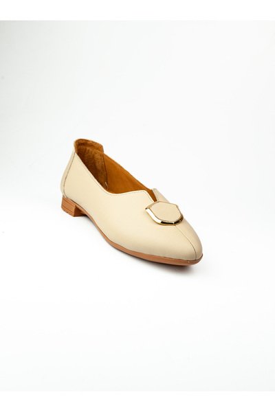 Moda Arena 319 Μπεζ Δερμάτινο Γυναικεία Μπαλαρίνα