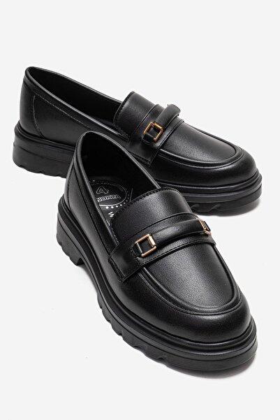 CCWAY AYAKKABI Дамски ежедневни обувки с квадратна катарама от полиуретан ЧЕР...