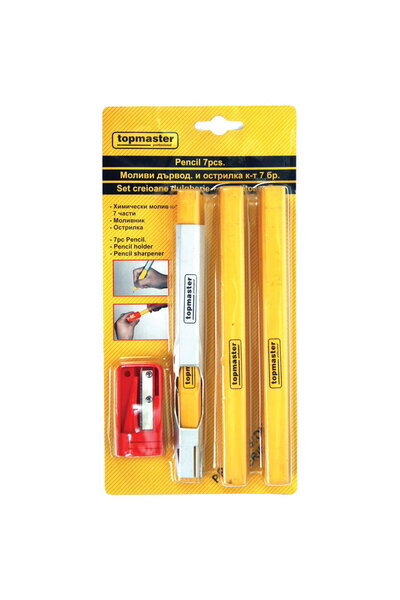 Top Master Pro Carpenter Pencils + Sharpener Set 7pcs TMP