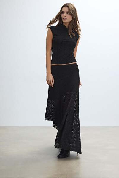 Stradivarius Asimetrik dantel midi etek