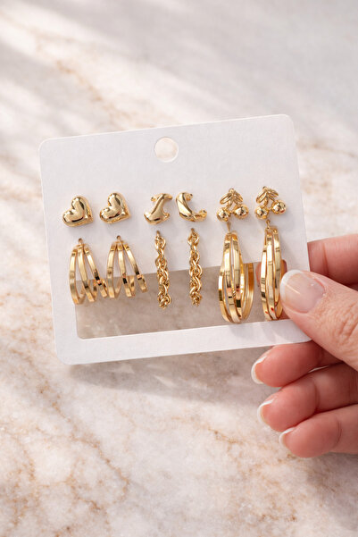 Retrobird Vintage Style Golden Muse 6-Piece Earring Set for Women in Bright Y...