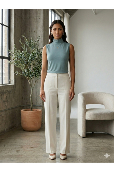 RAMİOR COLLECTION Γυναικεία Water Green Half Turtleneck Αμάνικη ελαστικό ύφασ...