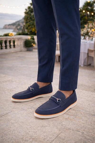 PATRICK CASSA Men's Navy Blue Nubuck Loafers Shoes Lightweight Comfortable Da...