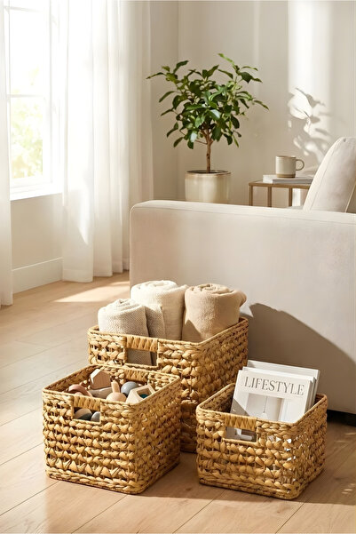 HOMİNG Σετ Καλαθιών Οργάνωσης από Φυσική Ψάθα 3 Τεμάχια 242570