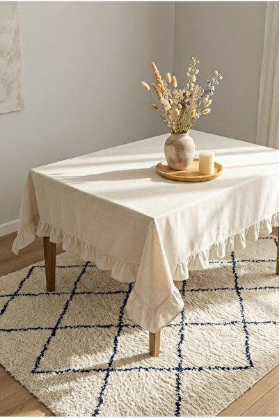 Komana Art فيفيرل فريل كتان مفرش طاولة – صندوق هدايا أنيق وعصري للصالون والمط...