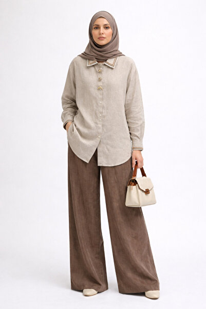 FUAT GÜRSEN Bronch Detailed 100% Linen Tunic